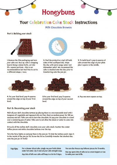Milk chocolate brownie celebration cake stack instructions