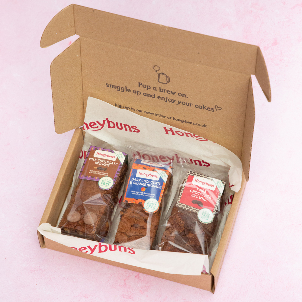 3 gluten free brownies in a gift box 1