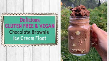 Vegan & gluten free Dark Chocolate Brownie ice cream float in a glass