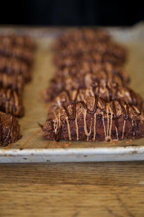 Gluten and dairy free chocolate, orange and cardamom biscotti recipe from Honeybuns all Day cook book