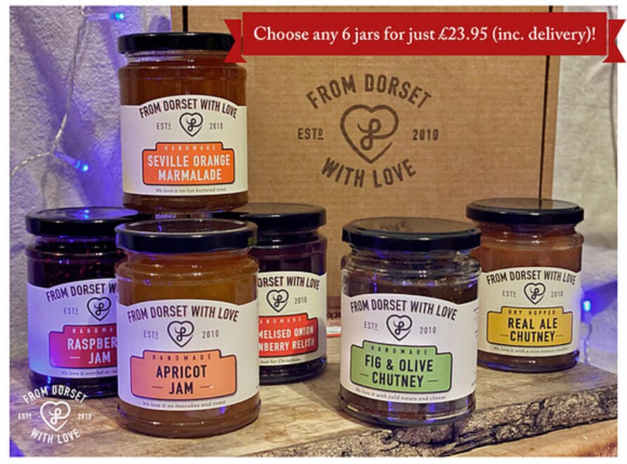 6 jars From Dorset with love jam gift