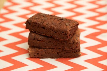 Vegan dark chocolate brownie cake slices